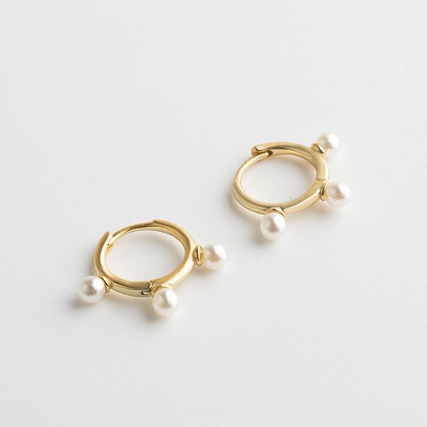 

100% 925 sterling silver earrings women's plain simple pearl earrings fashion girls light luxury jewelry accessories, Golden;silver