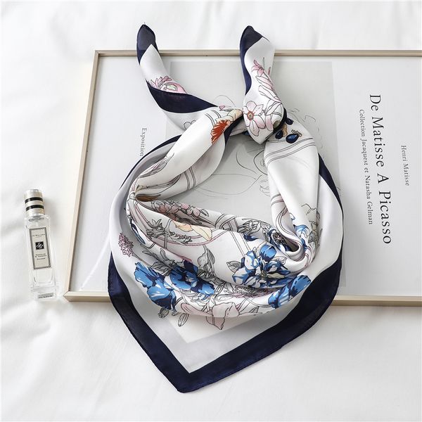 

2020 designer brand women scarf fashion summer silk scarves square shawls for lady hair neck scarfs office handkerchief foulard t200910, Blue;gray