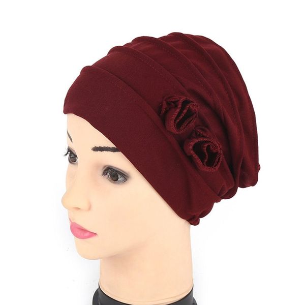 

new women flower hat beanie baggy turban cap head wrap cover floral headscarf causal solid hats, Blue;gray