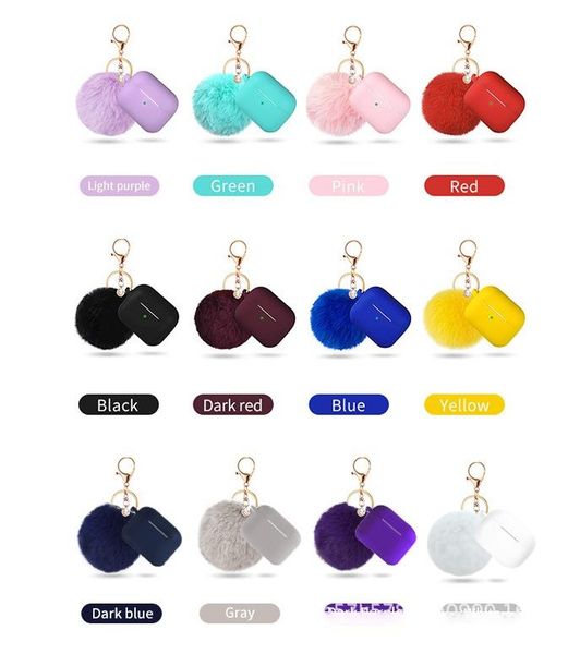 

brg for airpods case,soft cute silicone cover for apple airpods 2 & 1 cases with pom pom fur ball keychain/strap/earbuds accessories