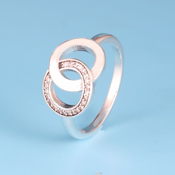 

authentic 925 sterling silver pan ring signature circles with crystal rings for women wedding party gift fine jewelry, Golden;silver