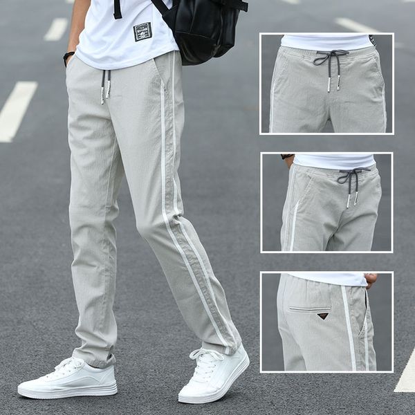 

2020 летние новые случайные мужские полосатые корейский стиль свободный моды случайные брюки спортивные pantsice шелковые студенческие спорт, Blue