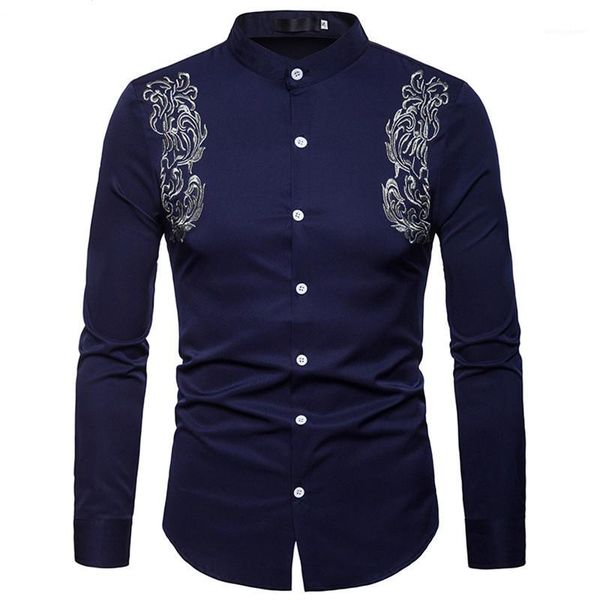 

long sleeve turn down casual shirts spring print mens tees embroidery floral mens designer shirts fashion, White;black