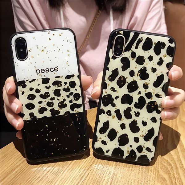 

100шт / lot сусального золота bling экзотические телефон чехол для iphone 7 6 6s 8 plus xs max xr 11 pro max se2 soft tpu leopard печати люб