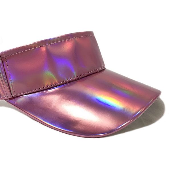 

minimalist faux leather empty baseball cap metallic rave hologram reflective hip-hop wide brim adjusted sun visor hat, Blue;gray