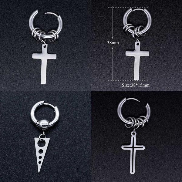 

1 piece punk gothic cross stainless steel earring for men trendy street earrings male quality men's clip earrings, Silver