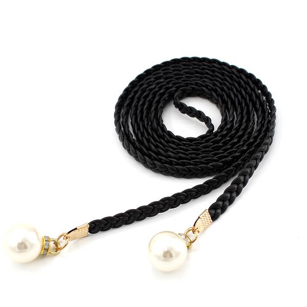 

women fashion knotted waist chain dress woven waist rope female decorative pearl belt ll@17, Black;brown