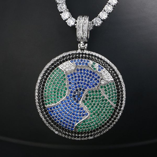 

hip hop micro paved cubic zirconia iced out bling rich the kid spinner round pendants necklace for men rapper jewelry, Silver