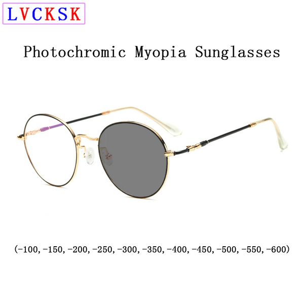 

sunglasses stainless steel retro round frame pochromic myopia for women men fashion travel driving nearsighted sun glasses n5, White;black