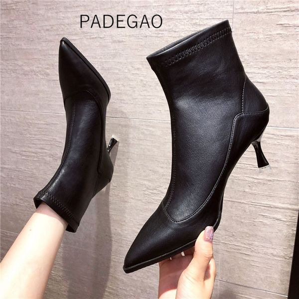 

boots 2021 autumn women solid black elegant zipper high-heeled casual riding