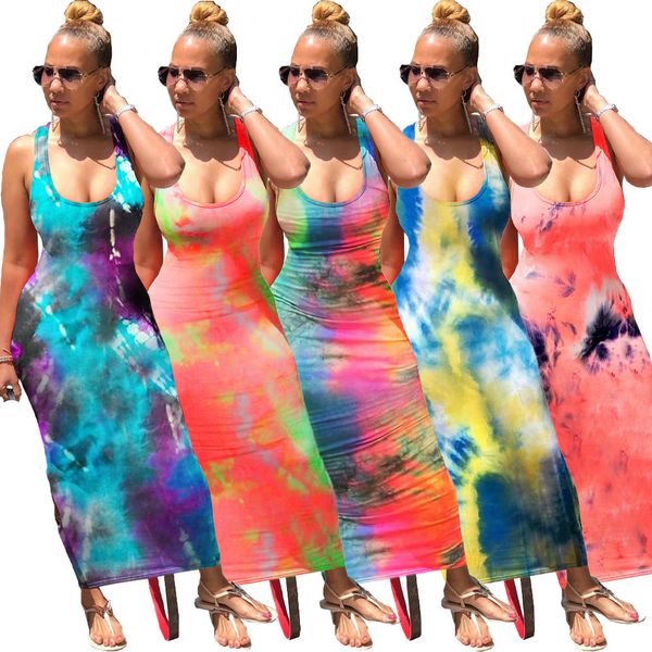 

fashion tie dye print long dress backless bandage maxi dresses sleeveless vintge vestidos beach party club outfis sundress, Black;gray