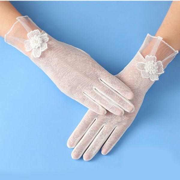 

five fingers gloves fashion silk touch screen sunscreen ladies anti-uv summer driving anti-skid cycling elastic lace 05a, Blue;gray