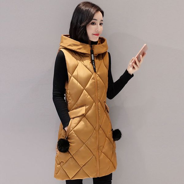 

women's vests hooded women 2021 winter warm slim long waistcoat zipper cotton jacket vest coat female sleeveless parkas, Black;white