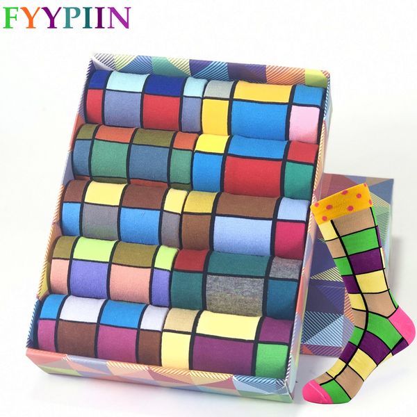 

men socks new colorful gifts for men cotton mens socks geometric lattice classic happy business casual socks men 200924, Black