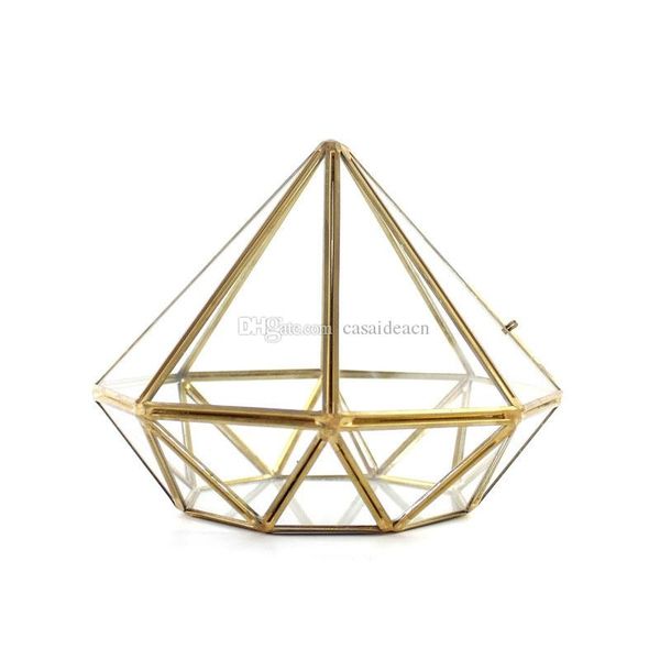 

gorgeous diamond shaped glass terrarium modern geometric brass succulent planter miniature greenhouse creative metal wire flower vase