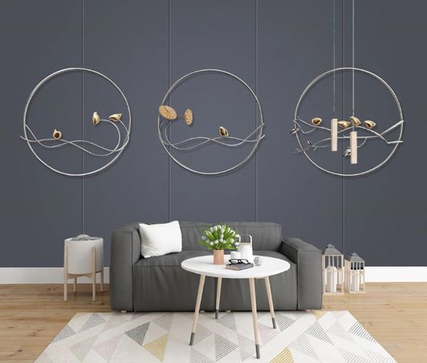 

custom 3d wallpaper mural nordic 3d stereo metal branch lotus golden wall papers living room bedroom home decor