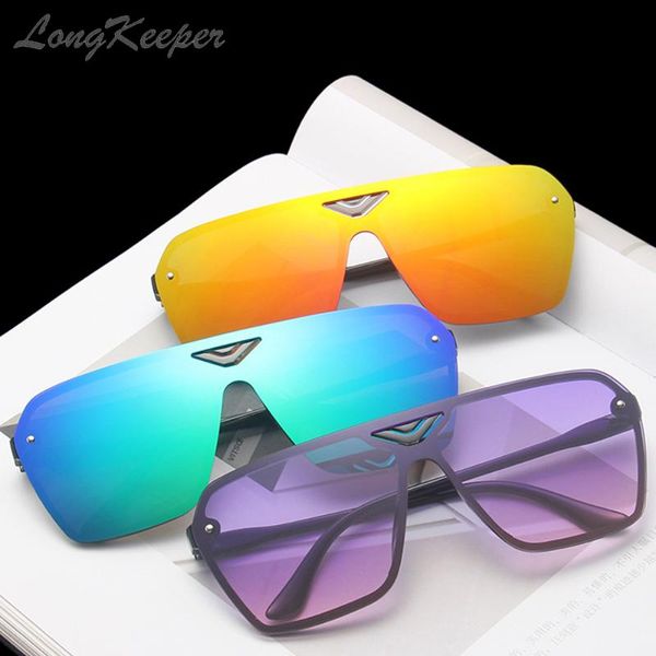 

sunglasses longkeeper 2021 vintage oversized women trend square flat rivet colorful sun glasses men mirror shades uv400, White;black