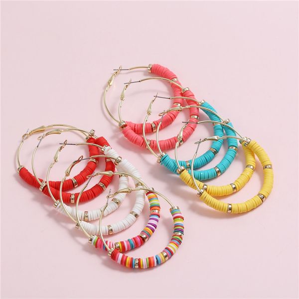 

new bohemia clay beads hoop earrings for women girls colorful round circle earrings party jewelry gift, Golden;silver
