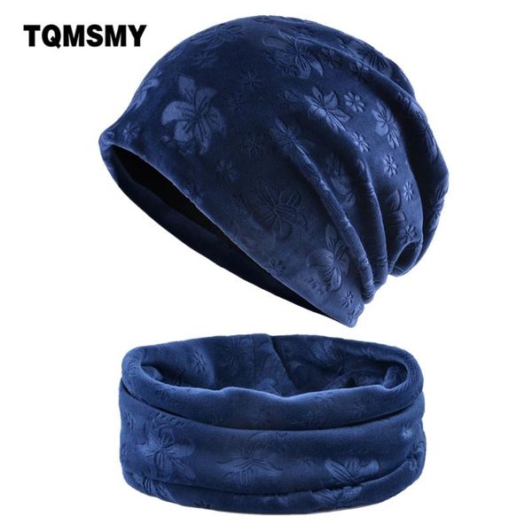 

beanie/skull caps women winter thick beanies fashion embossing flower warm hat and scarf sets female soft bonnet femme skullies cap ladies s, Blue;gray