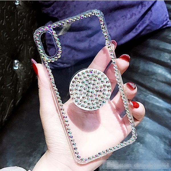 

bling clear phone case for iphone x 8 7 6 6s plus xr xs max thin slim transparent diamond stander holder cases for iphone xs max