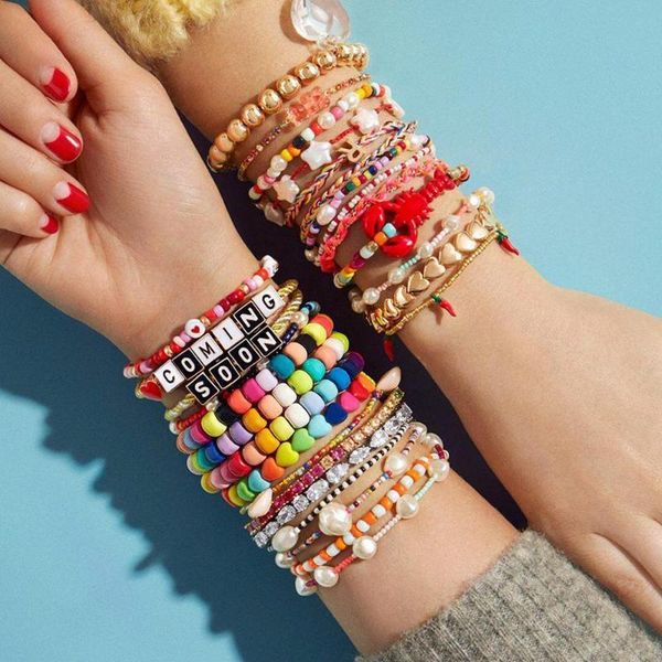 

charm bracelets ly boho handmade bead 2021 trendy multilayer letter colorful bracelet for women jewelry wedding accessories, Golden;silver