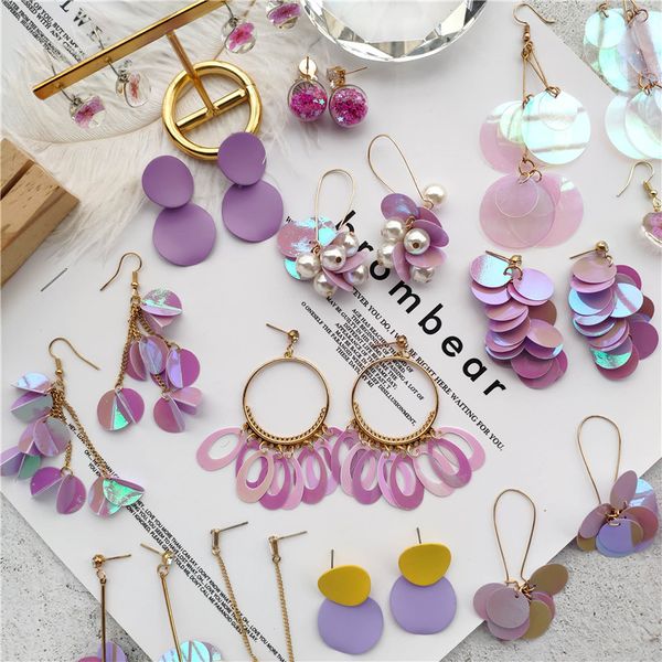 

dangle & chandelier sweet purple flowers acrylic drop earrings for women elegant heart crystal asymmetric female pendant geometric jewelry, Silver