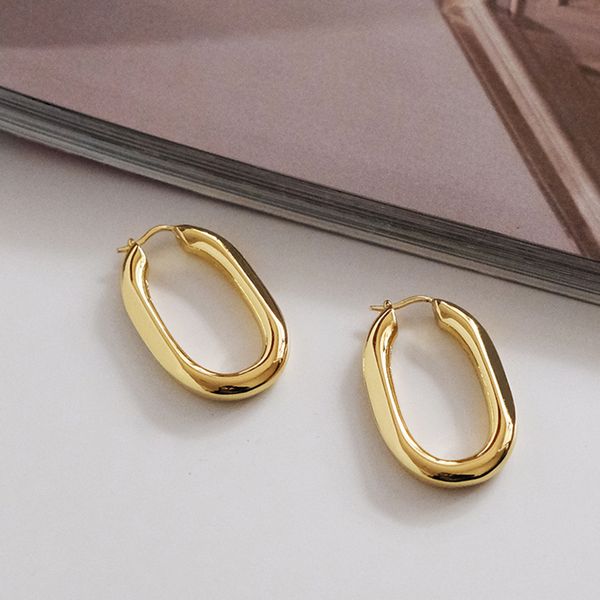 

peri'sbox o shape bright matte solid gold hoop earrings thick oval geometric earrings minimalist stars design 2020 new, Golden;silver