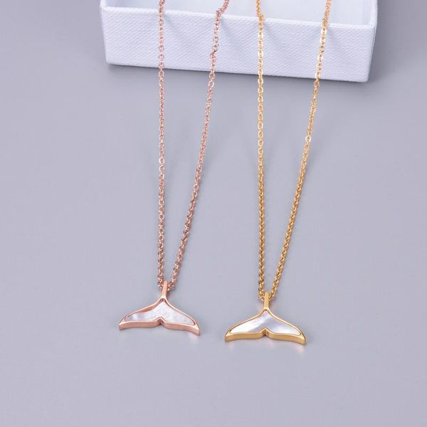 

pendant necklaces mermaid tail women necklace shell setting titanium steel rose gold plated short female clavicle chain hcl133, Silver