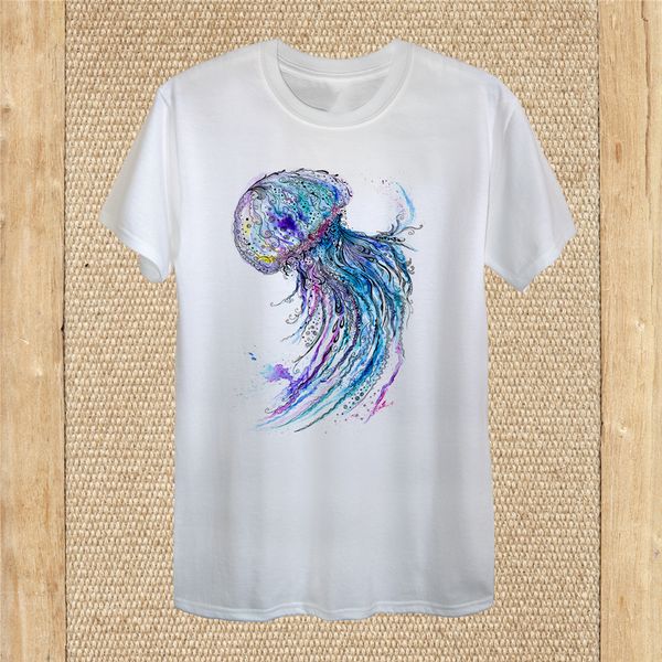 

jelly fish t - shirt design watercolour summer 100% cotton women fitted new funny tee shirt