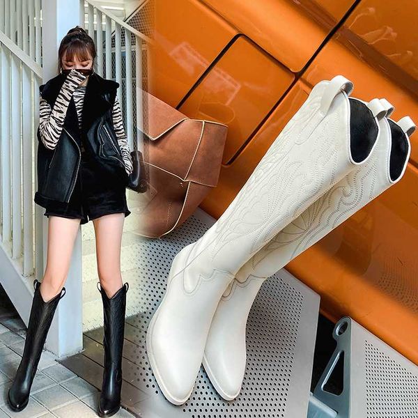 

2020 new handmade embroidery thread western boots riding boots knight, Black