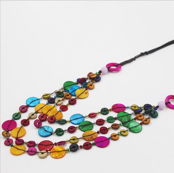 

bohemia ethnic geometric statement necklace pendant women shell weaving rope multicolors jewelry necklaces pendants, Silver