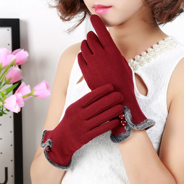

five fingers gloves warm winter womens full finger wool plush velvet thicken screen sence mittens cashmere mitaine guantes, Blue;gray
