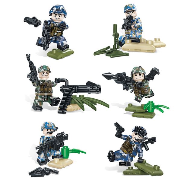 

6 pcs lot wilderness special training marine army air force special force mini military figure with weapon building block bricks toy for boy