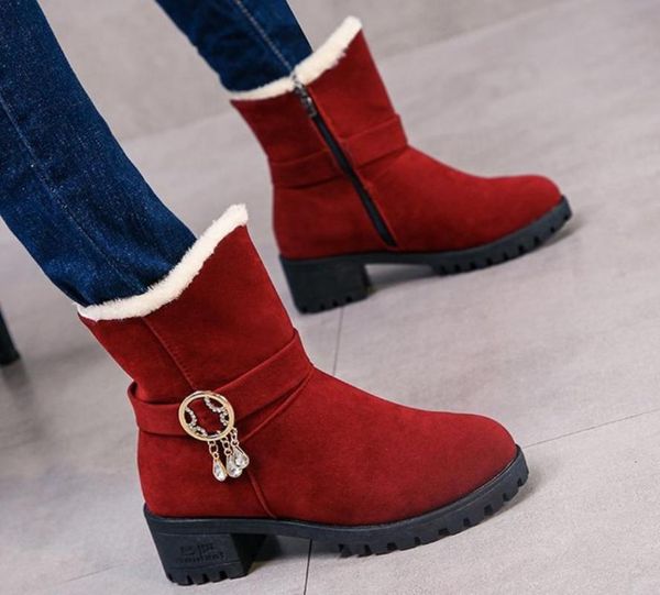 

boots snow women platform plush fur flock suede warm shoes winter fashion breathable sneakers, Black