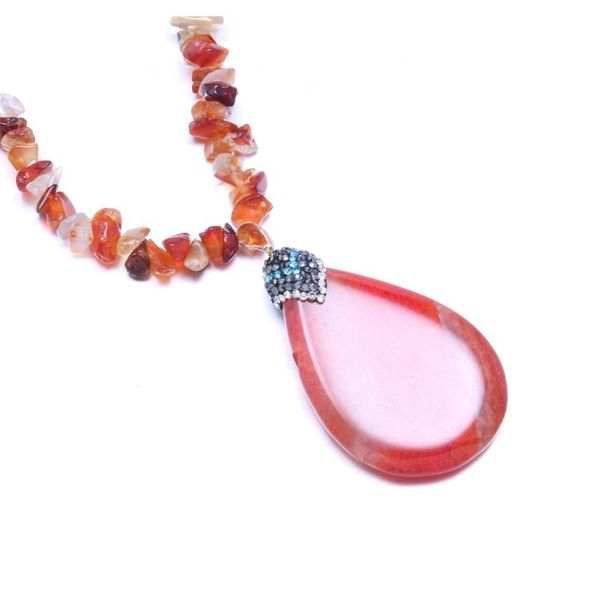 

drop-shaped red agates pendant necklace reiki healing natural stone amulet diy jewelry gift chain length 80cm, Silver