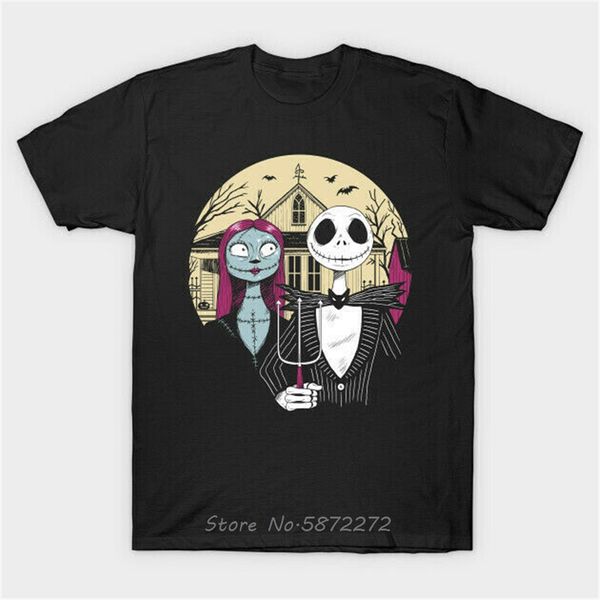 

american gothic halloween nightmare before christmas jack sally black t-shirt popular men cotton o-neck tshirt tee shirt