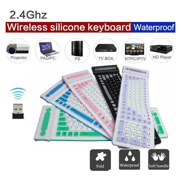 

portable soft keyboard 107 key usb wireless silicone keyboard roll up flexible waterproof folding pocket type keyboard for pc laptablets