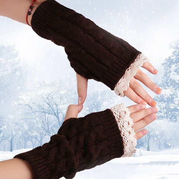 

casual fashion semi-long gloves knitted lace fingerless winter gloves soft mitten female warm without fingers, Blue;gray