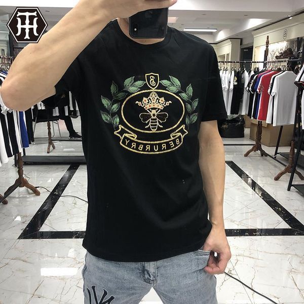 

2020 spring and summer t-shirt thin men's mercerized cotton short-sleeved men's fashion brand little bee round neck youth men&#039, White;black