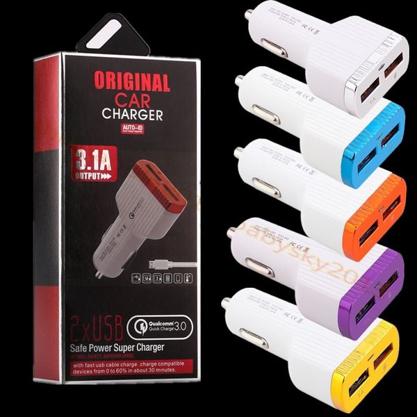 

car charger 3.1a dual usb port quick qc 3.0 car charger for ipad iphone 6 7 8 x samsung s8 s9 note 8 gps mp3