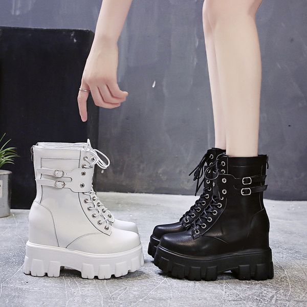 

spring autumn boots women chunky shoes pu leather ankle boots shallow comfortable fashion booties black white 35-40