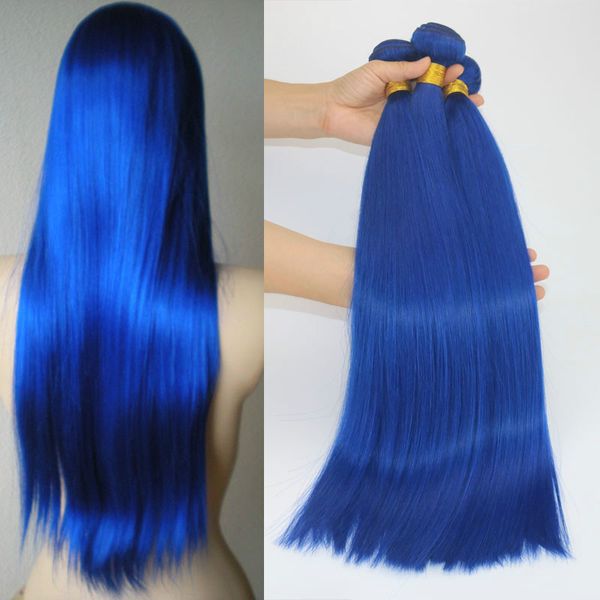 

human hair extensions 9a bright electric blue colorful human hair weaves brazilian straight virgin hair 100gram/piece quality, Black