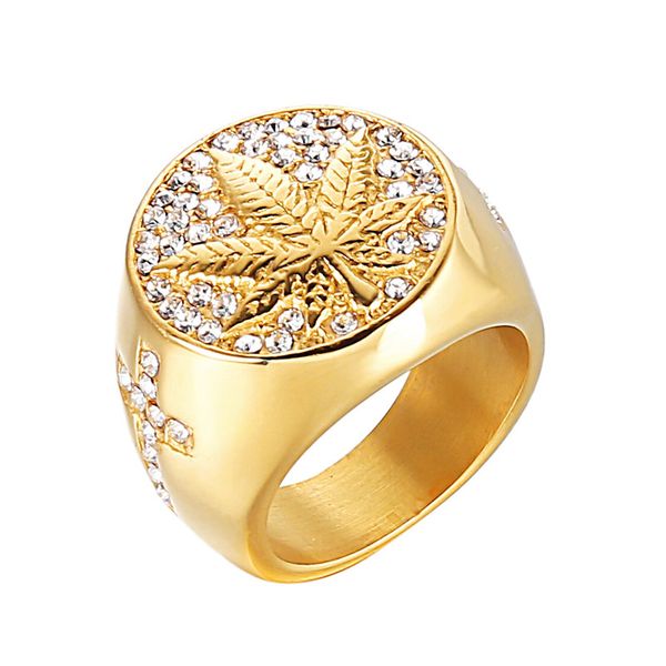 

cluster rings hip hop iced out bling gold color stainless steel ring micro paved rhinestone for men jewelry, Golden;silver