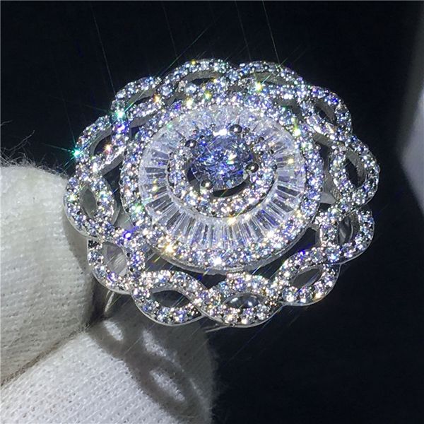 

majestic sensation big flower ring 925 sterling silver diamonique cz engagement wedding band ring for women bridal jewelry, Slivery;golden
