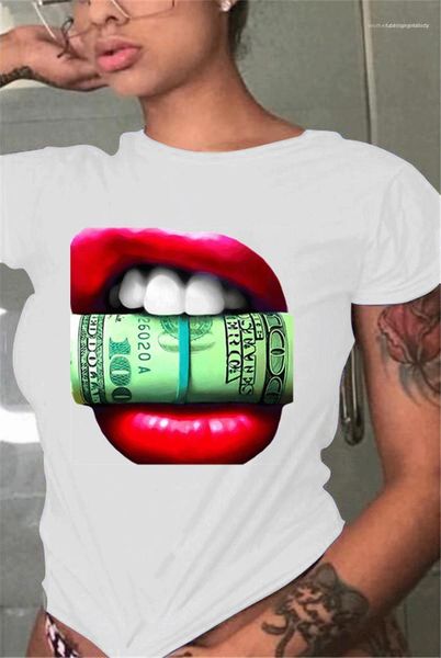 

printed short sleeve casual plus size female clothing summer womens designer tshirts min bite dollar pattern, White