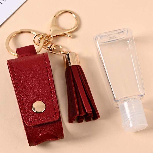 

10.5*5.2cm hand sanitizer bottle cover storage bags pu leather tassel holder keychain protable keyring cover