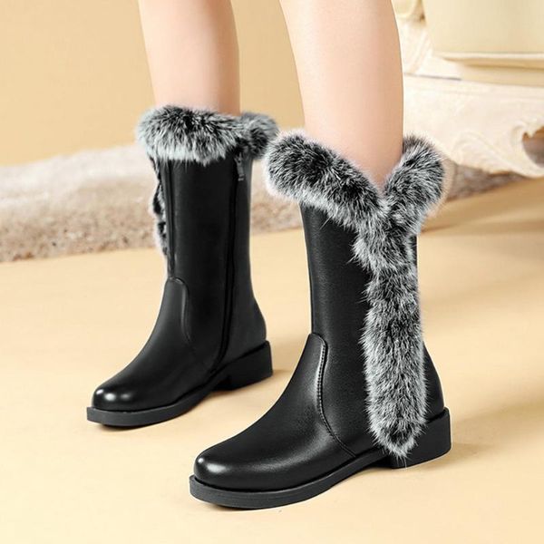 

shoes woman new fashion boots fashion women suede plush square heels zipper mid boot keep warm snow shoes, Black