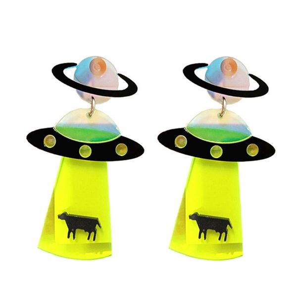 

fashion acrylic exaggerated et alien earrings ufo spaceship party summer accessory dangle & chandelier, Silver