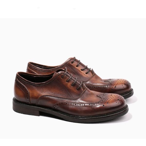 

урожай ручной работы мужские резные oxfords ретро 100% натуральной кожи круглый носок мужской повседневный броги формальная обувь, Black