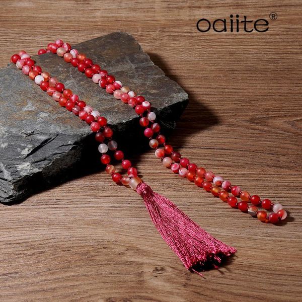 

oaiite 108 mala beads necklace natural stone necklace knotted jewelry rosequartz tassel meditation necklaces gift, Silver